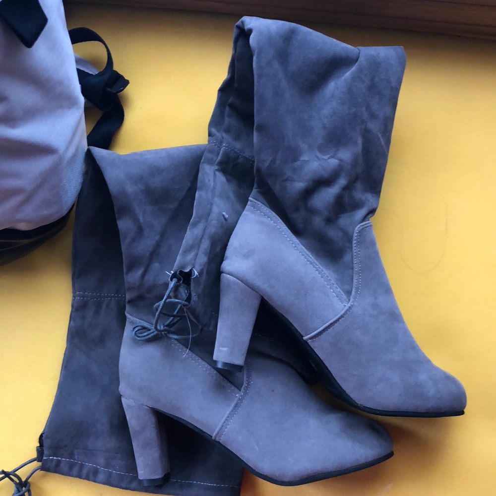 Grey thigh high boots